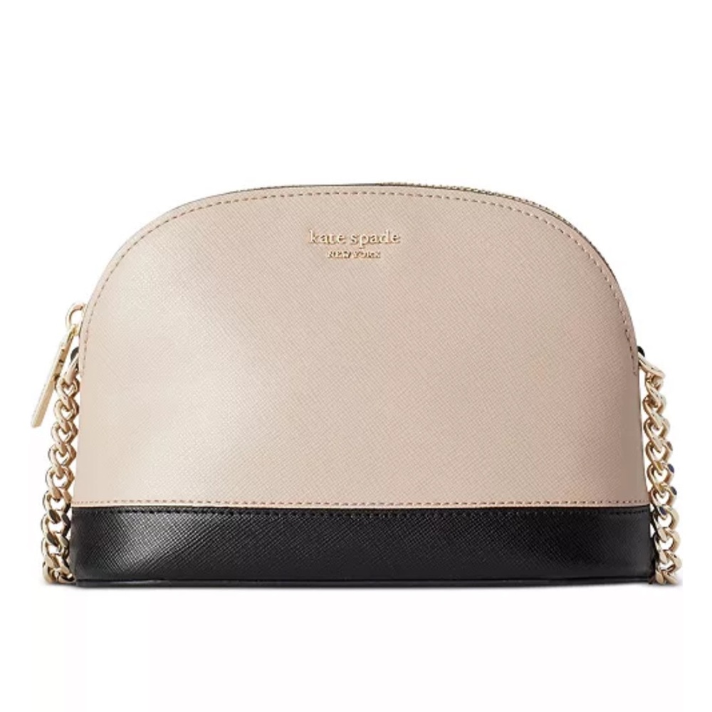 Kate Spade Spencer Dome Crossbody Bag Beige Black Leather
